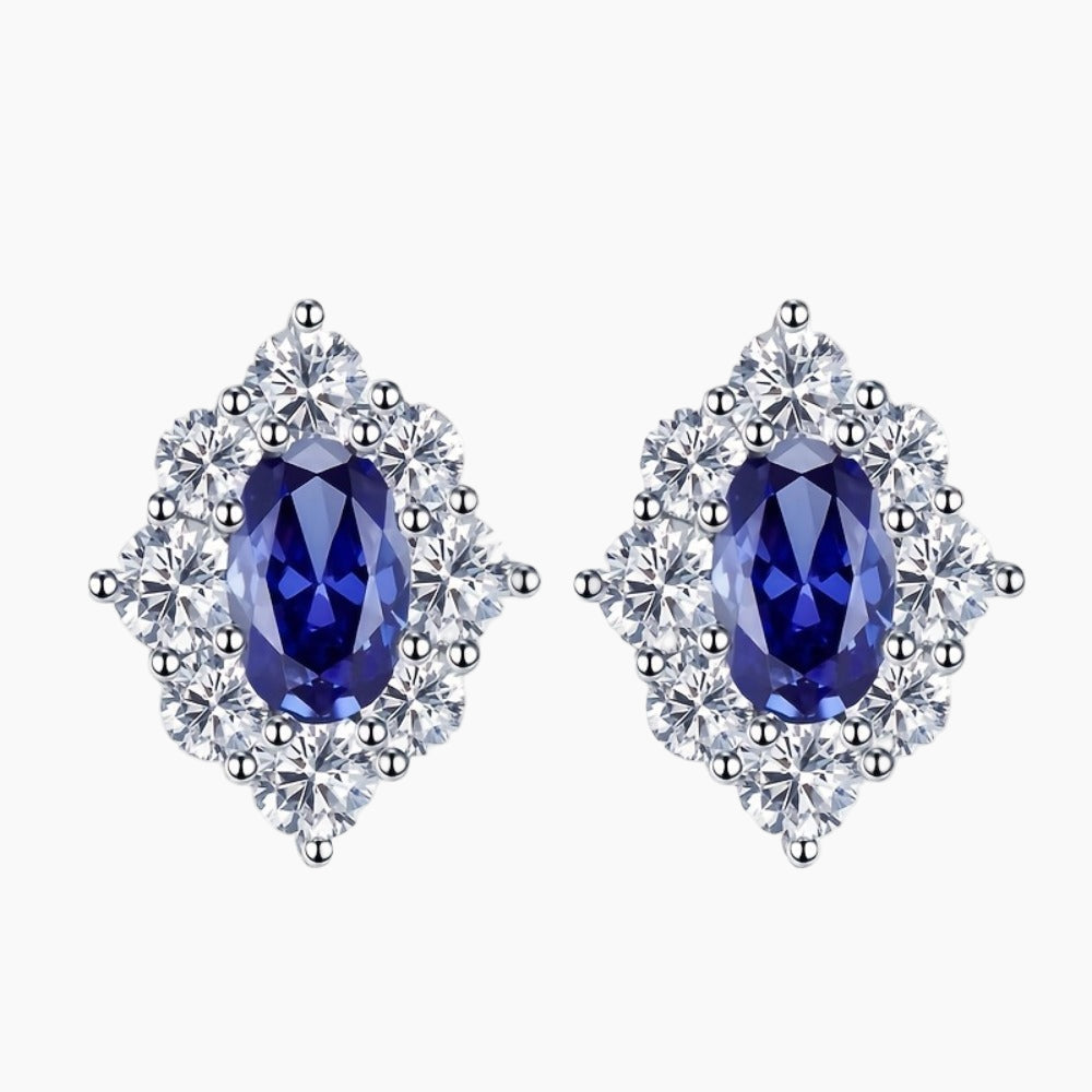 Geometric Inlaid Tanzanite Earrings | Sterling Silver
