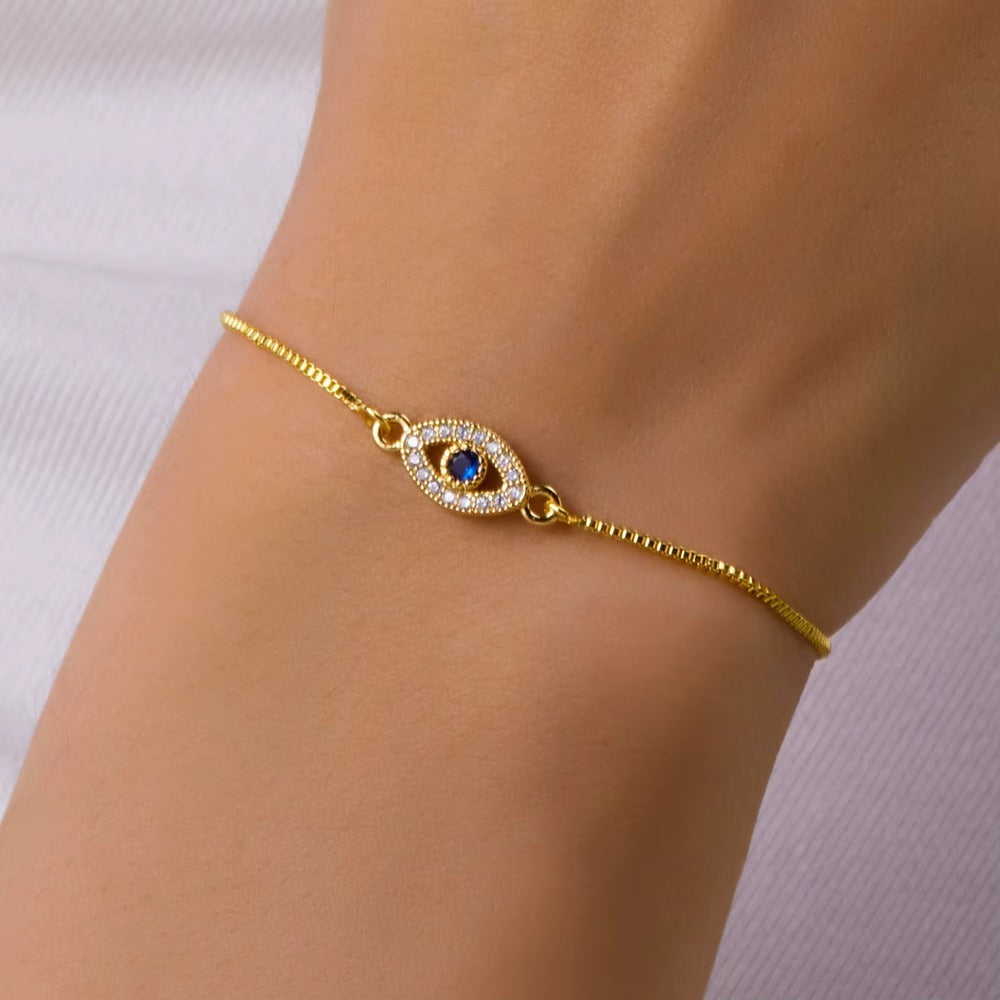 Luxury Zircon Blue Eye Bracelet | 24K Gold