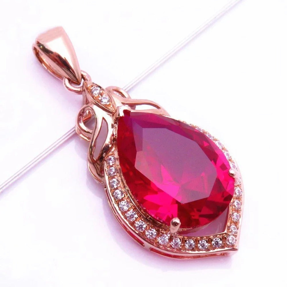Geometric Teardrop Ruby Necklace | Rose Gold