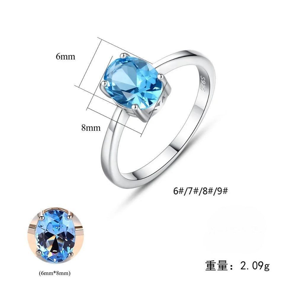 Luxury Blue Topaz Wedding Ring | Sterling Silver