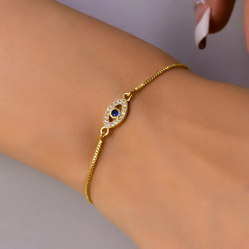 Luxury Zircon Blue Eye Bracelet | 24K Gold