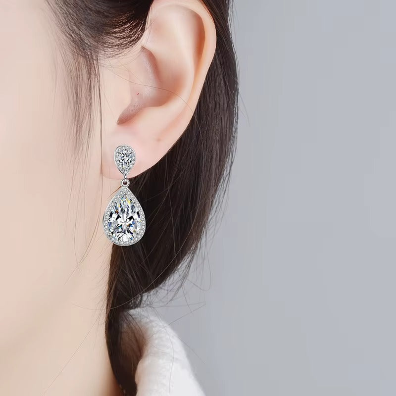 Tear Drop Diamond Earring | Sterling Silver