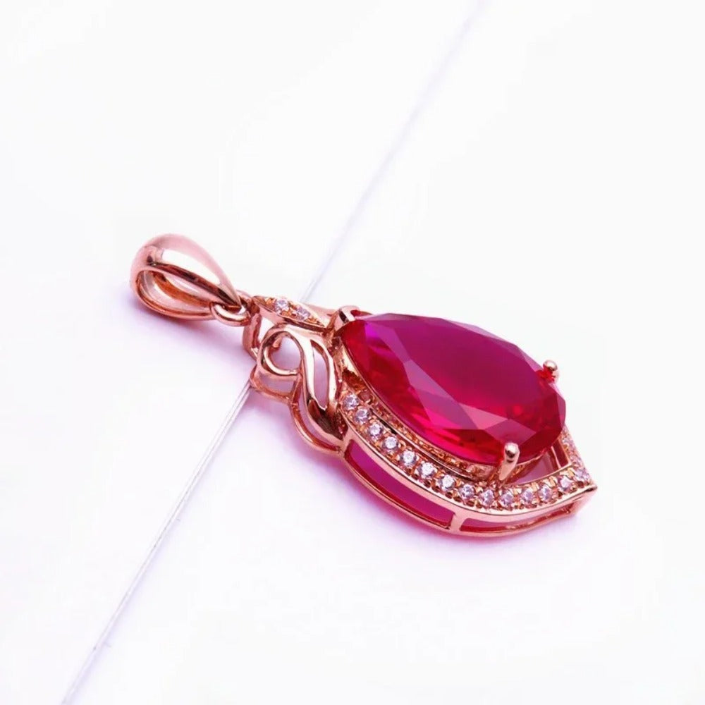 Geometric Teardrop Ruby Necklace | Rose Gold