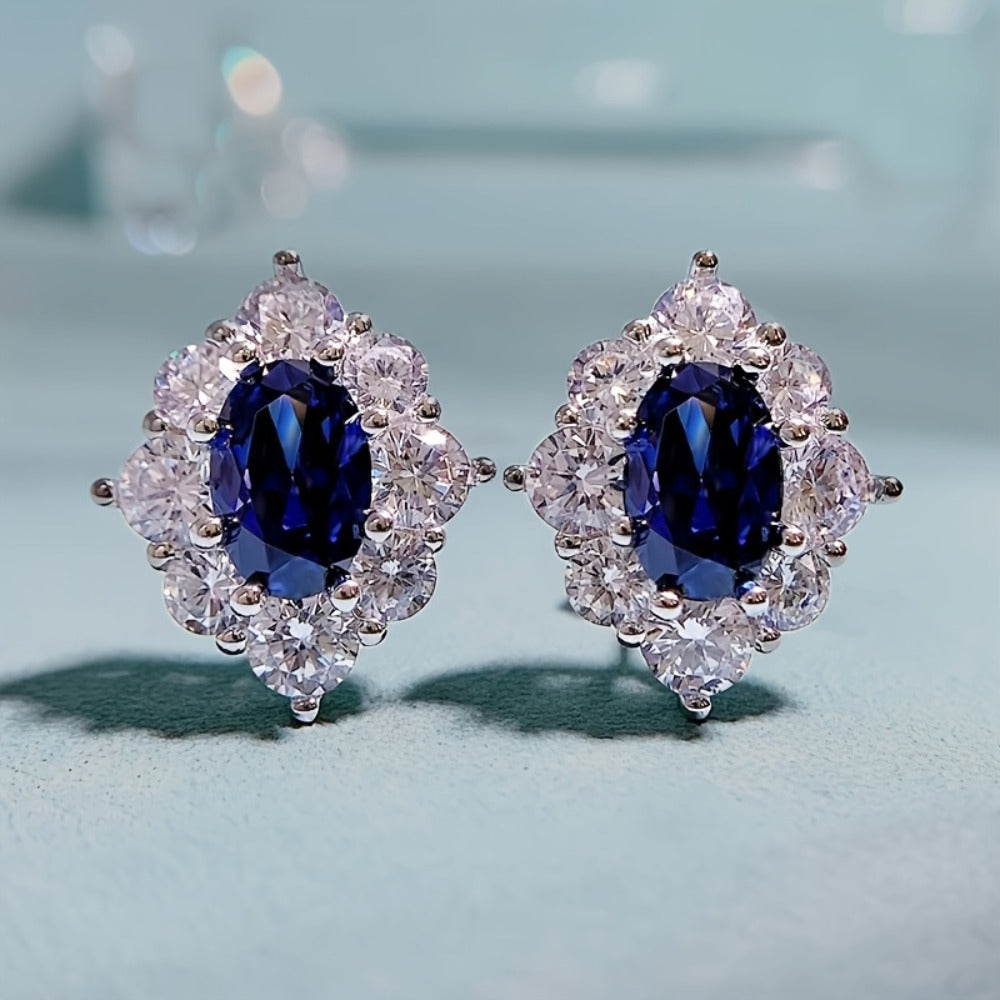 Geometric Inlaid Tanzanite Earrings | Sterling Silver