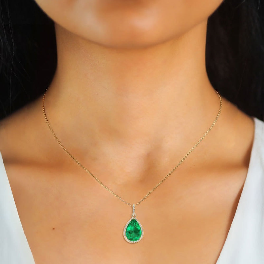 Water Drop Emerald Necklace -| Sterling Silver