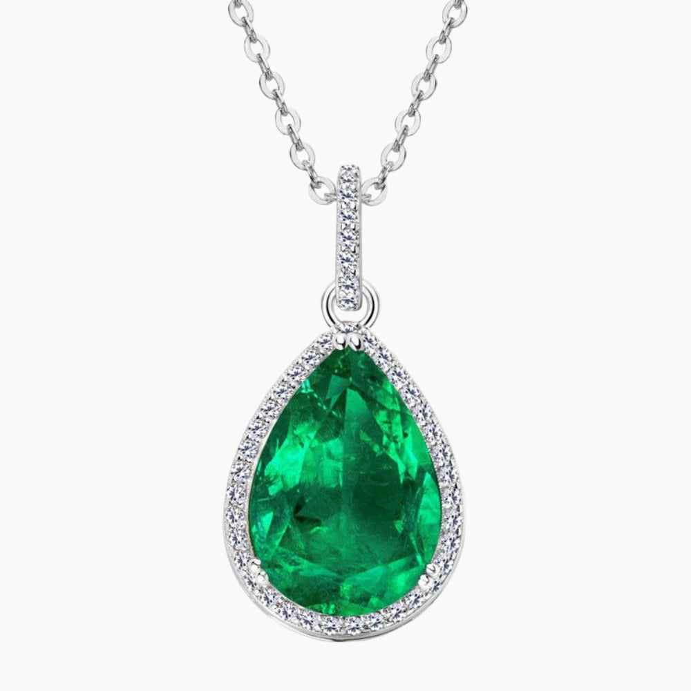 Water Drop Emerald Necklace -| Sterling Silver