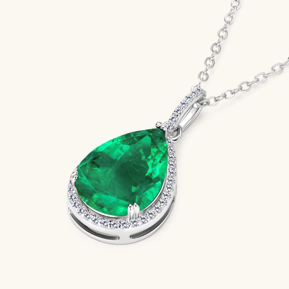 Water Drop Emerald Necklace -| Sterling Silver