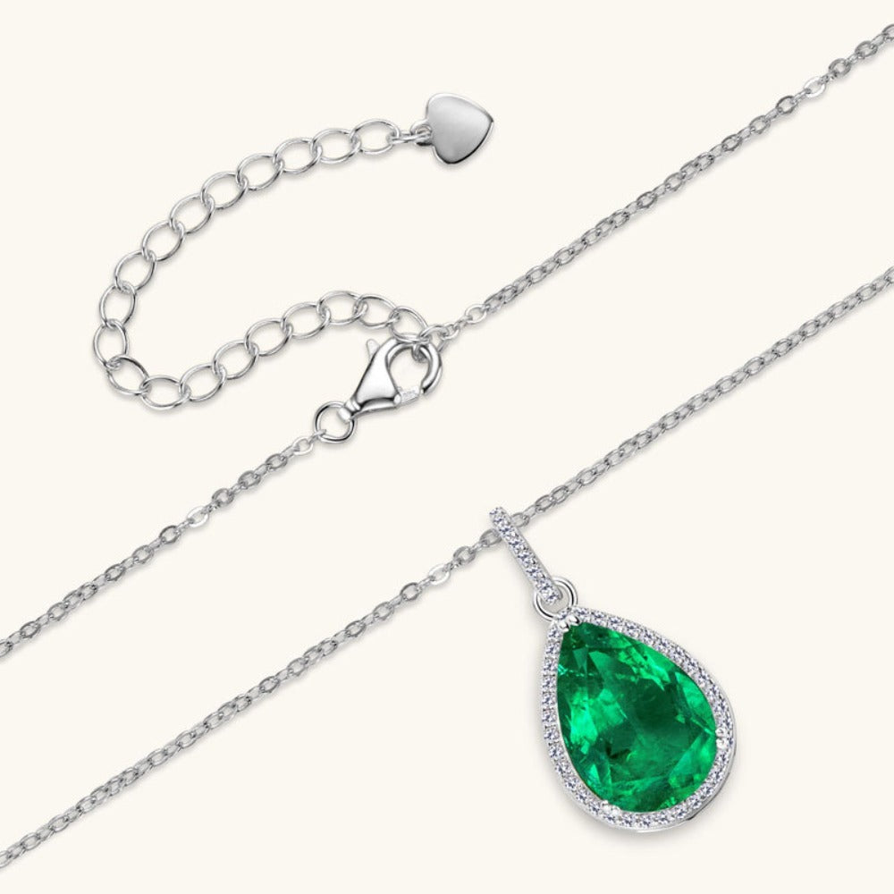 Water Drop Emerald Necklace -| Sterling Silver
