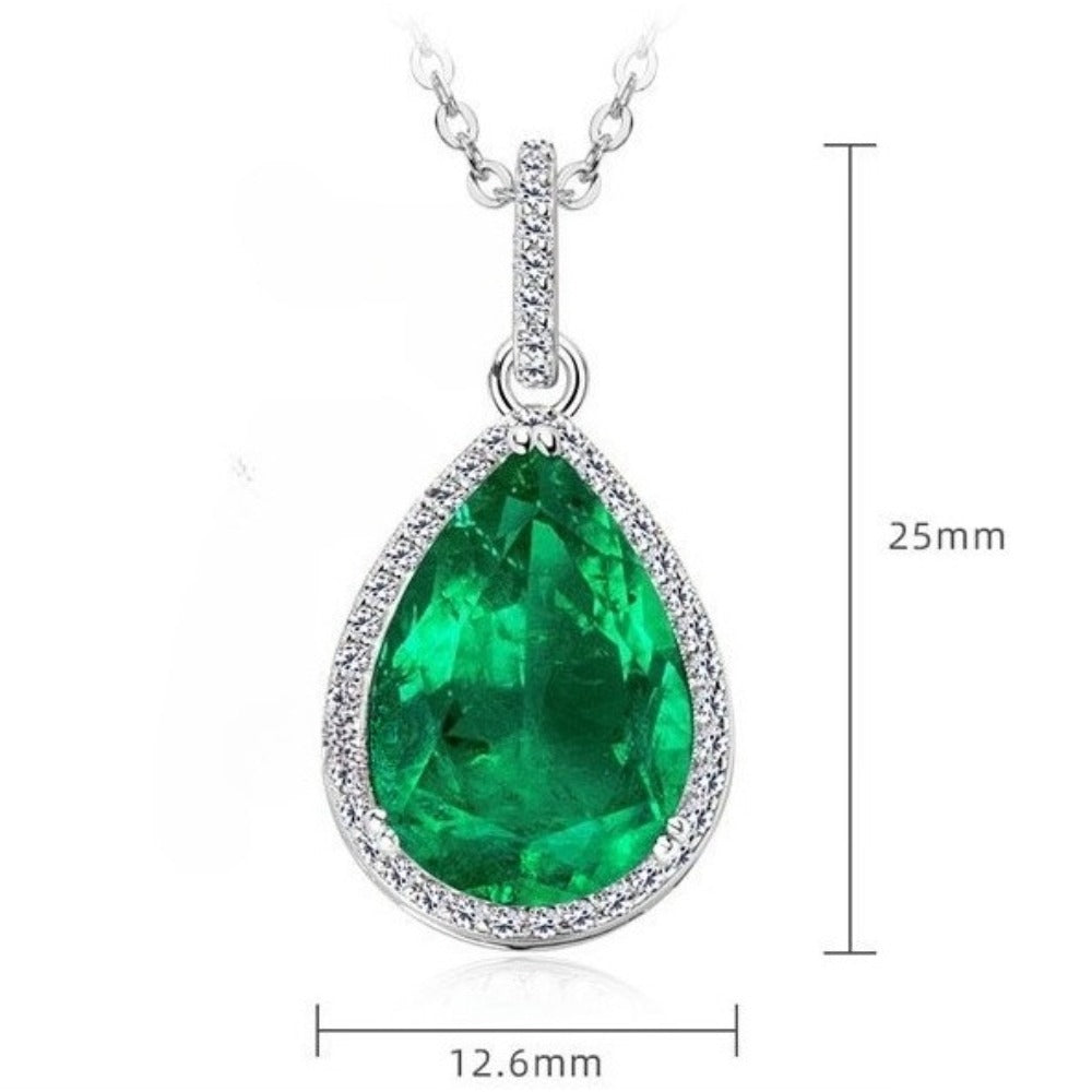 Water Drop Emerald Necklace -| Sterling Silver