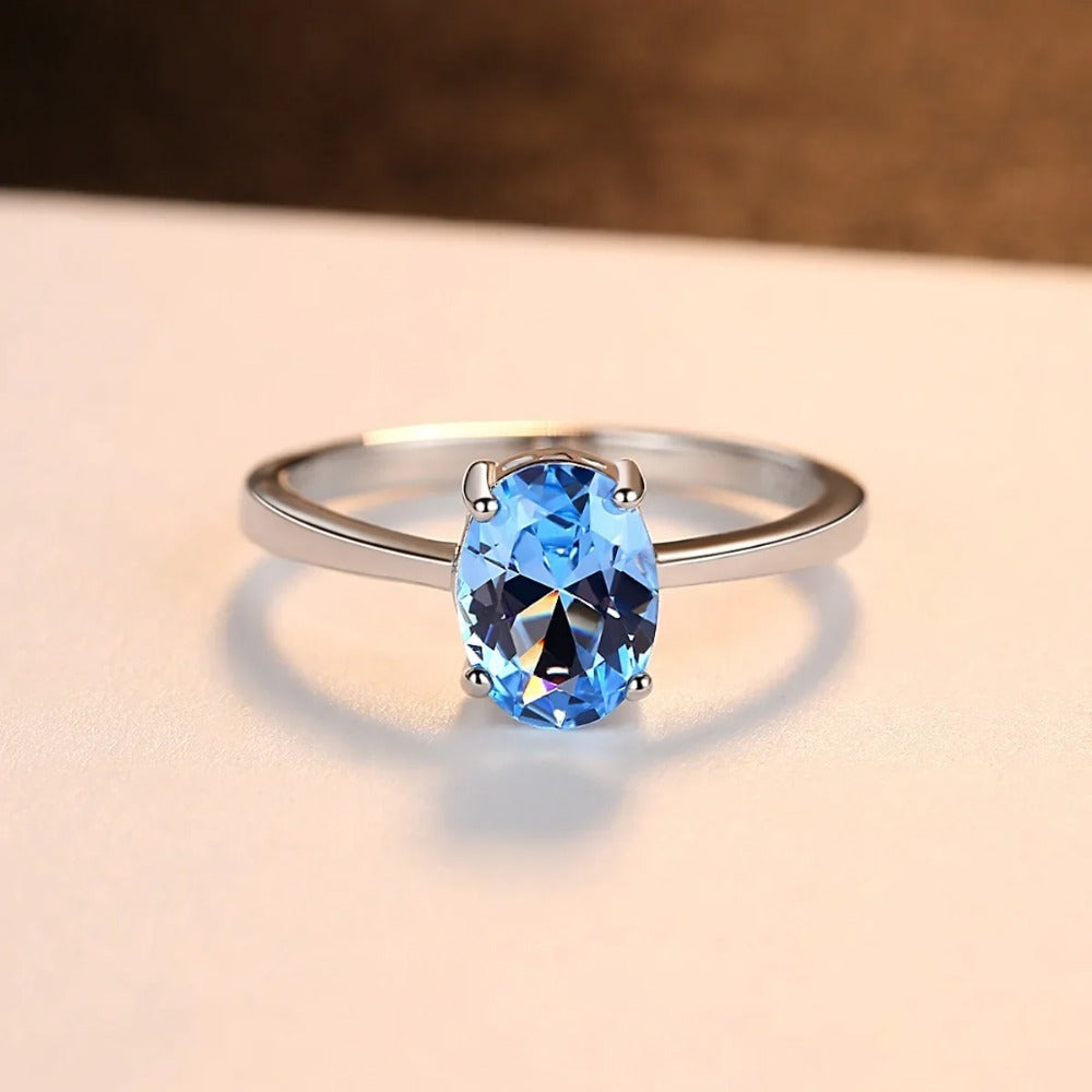 Luxury Blue Topaz Wedding Ring | Sterling Silver