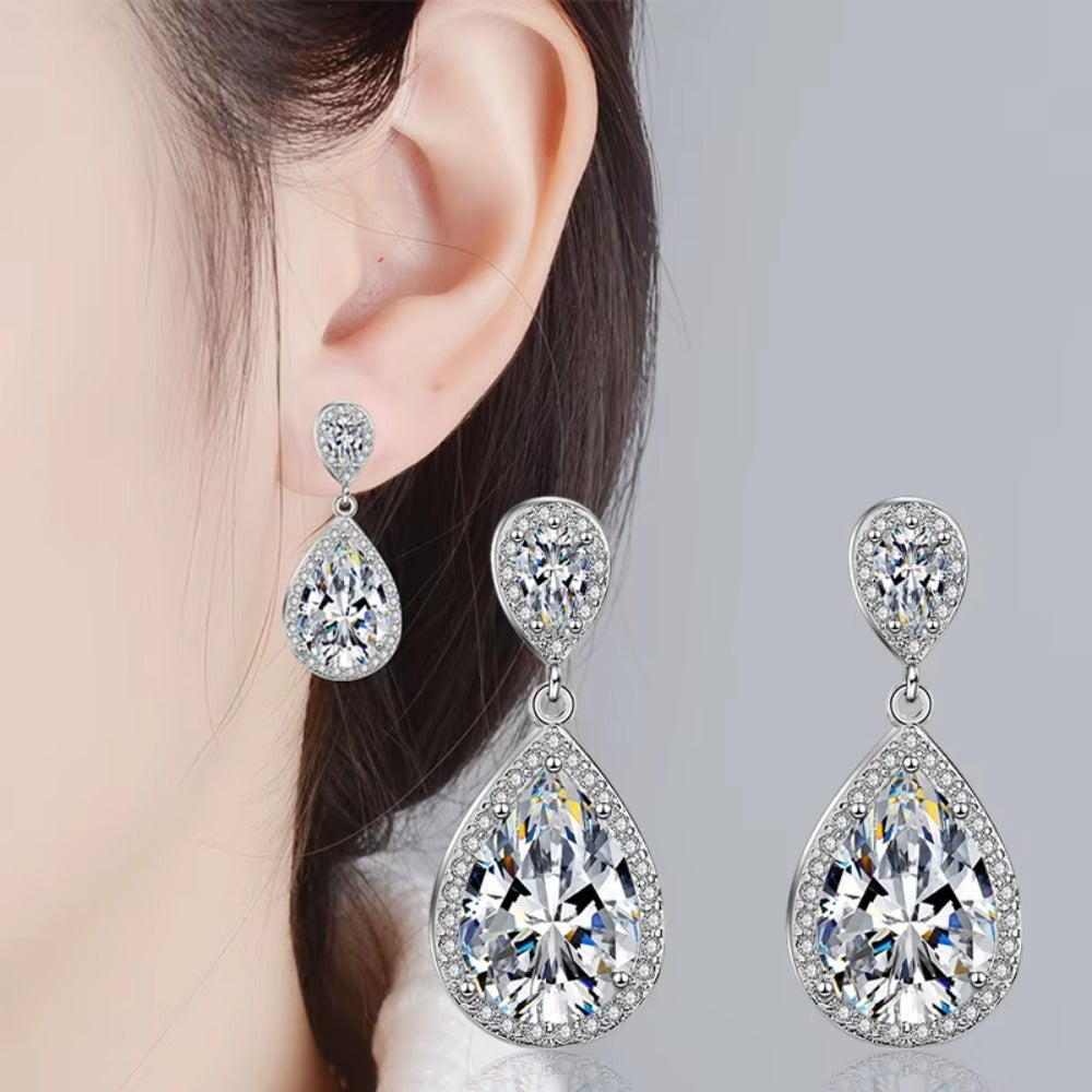 Tear Drop Diamond Earring | Sterling Silver