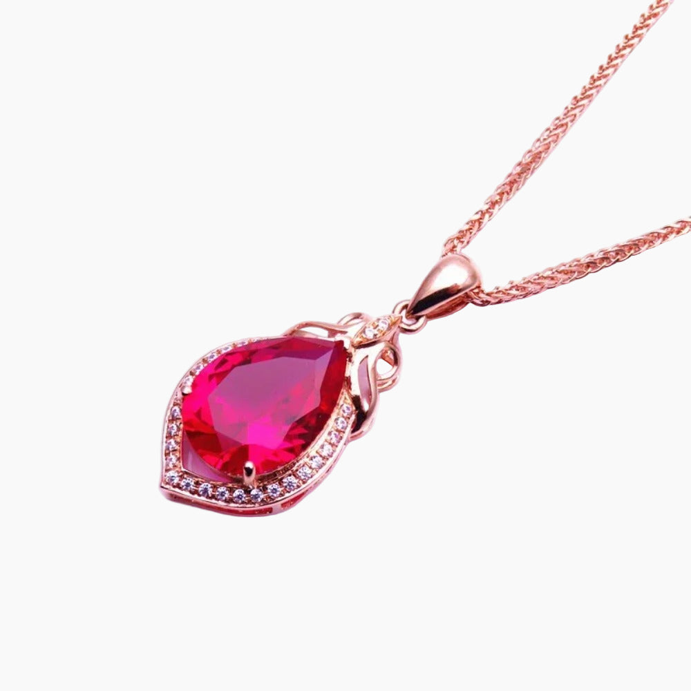 Geometric Teardrop Ruby Necklace | Rose Gold