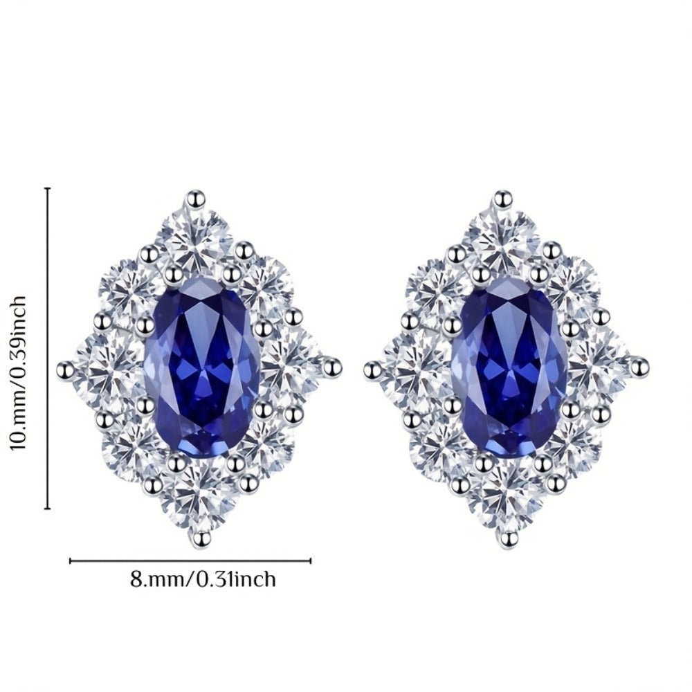 Geometric Inlaid Tanzanite Earrings | Sterling Silver