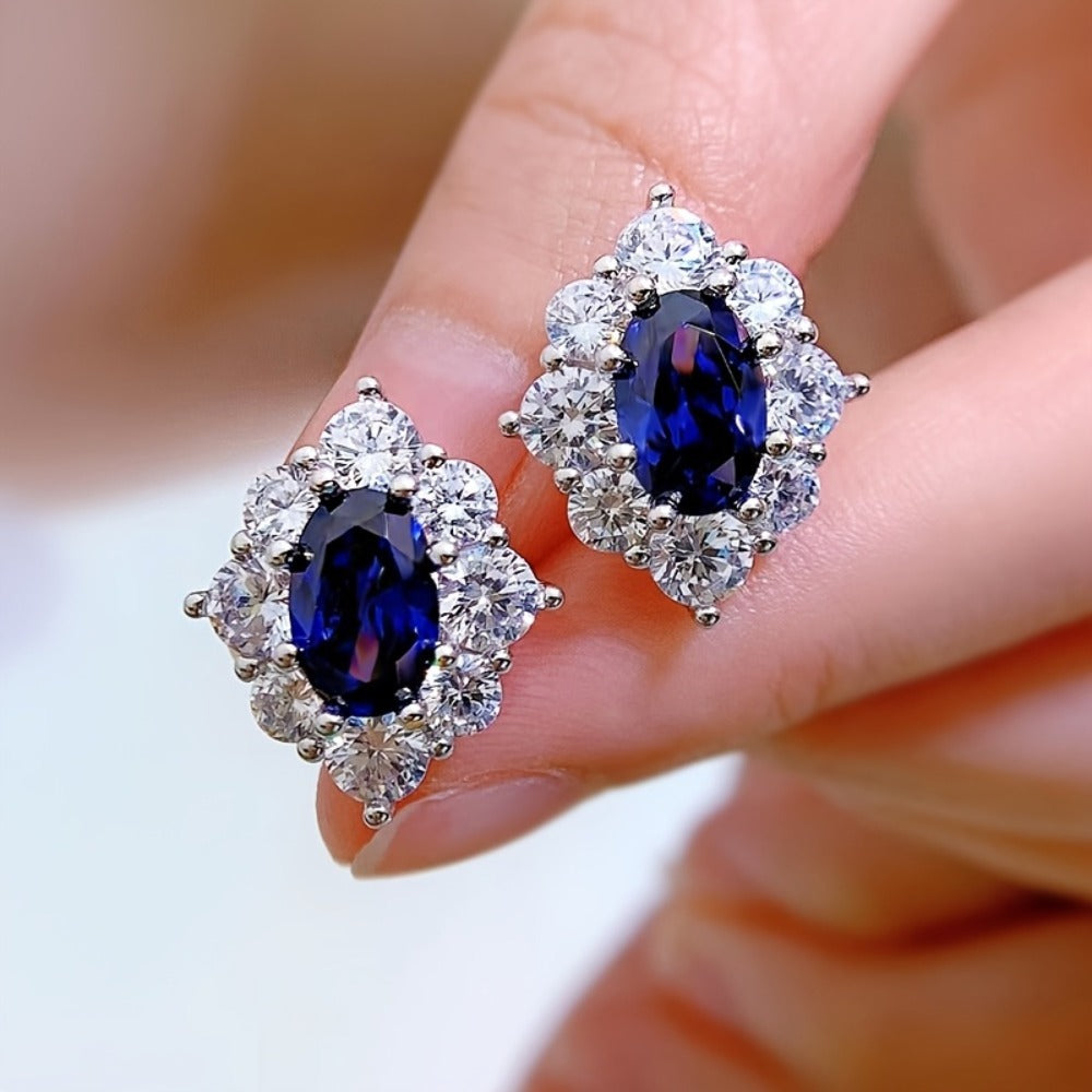Geometric Inlaid Tanzanite Earrings | Sterling Silver