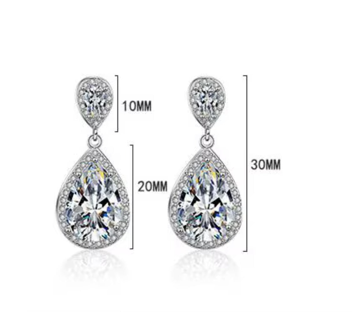 Tear Drop Diamond Earring | Sterling Silver