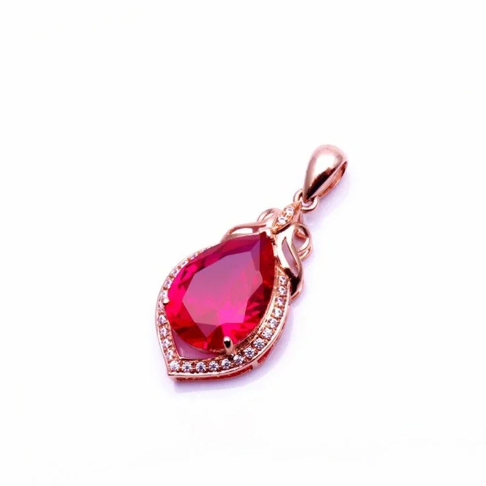 Geometric Teardrop Ruby Necklace | Rose Gold