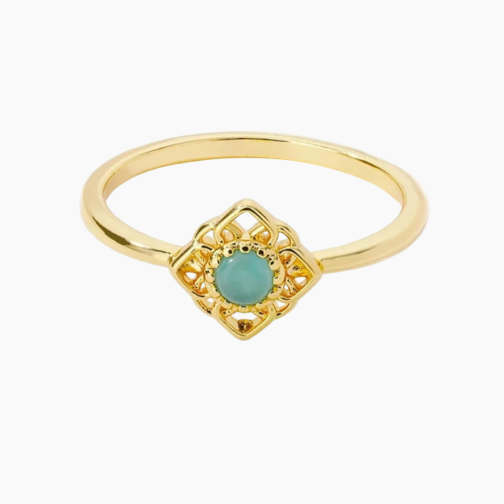 Vintage Boho Square Lotus Flower Ring | 18K Gold