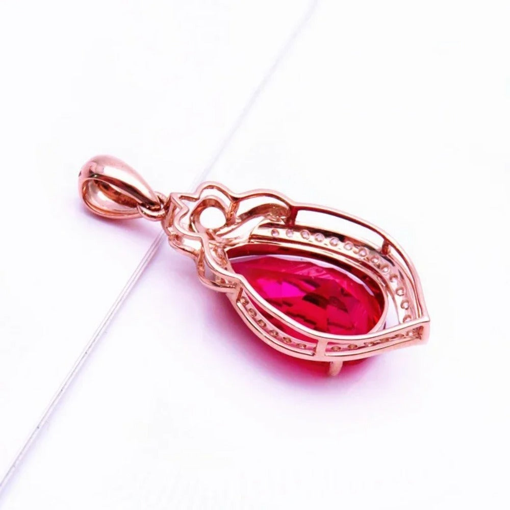 Geometric Teardrop Ruby Necklace | Rose Gold
