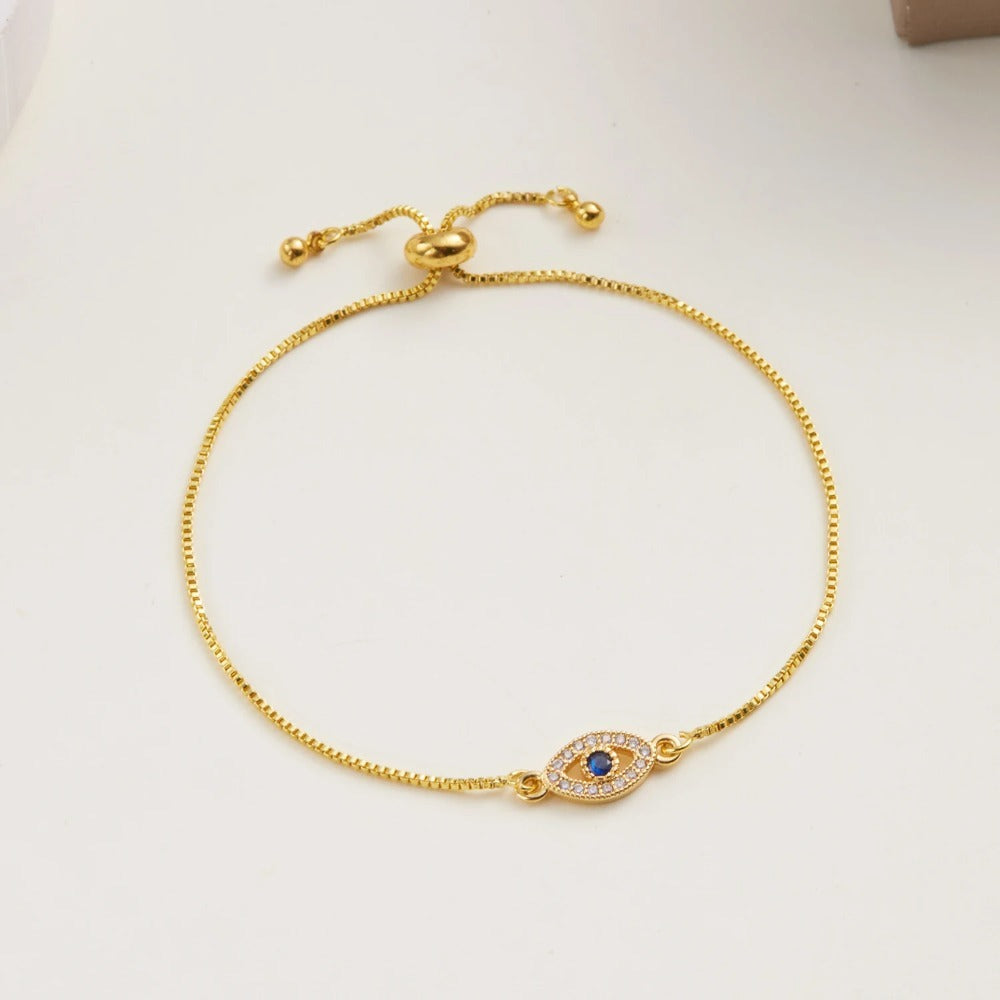 Luxury Zircon Blue Eye Bracelet | 24K Gold