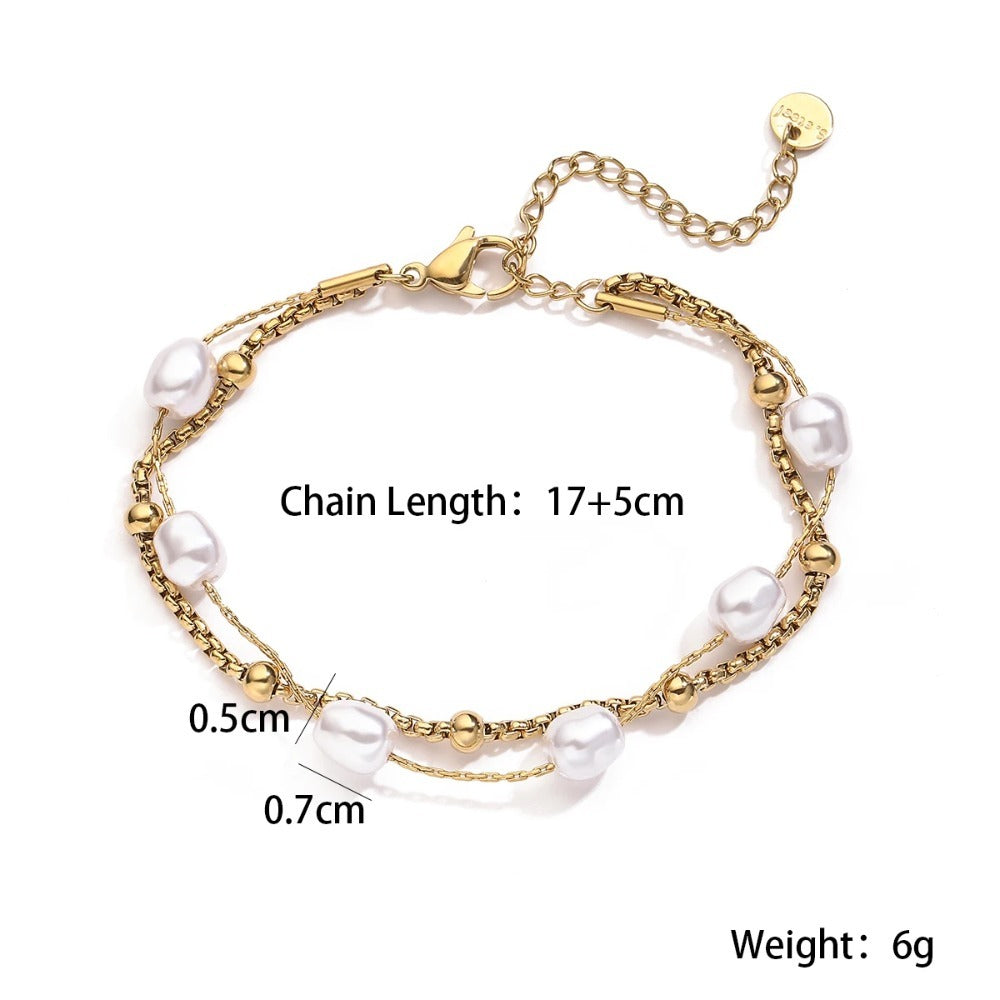 Double Layers Pearl Bracelet | 18K Gold