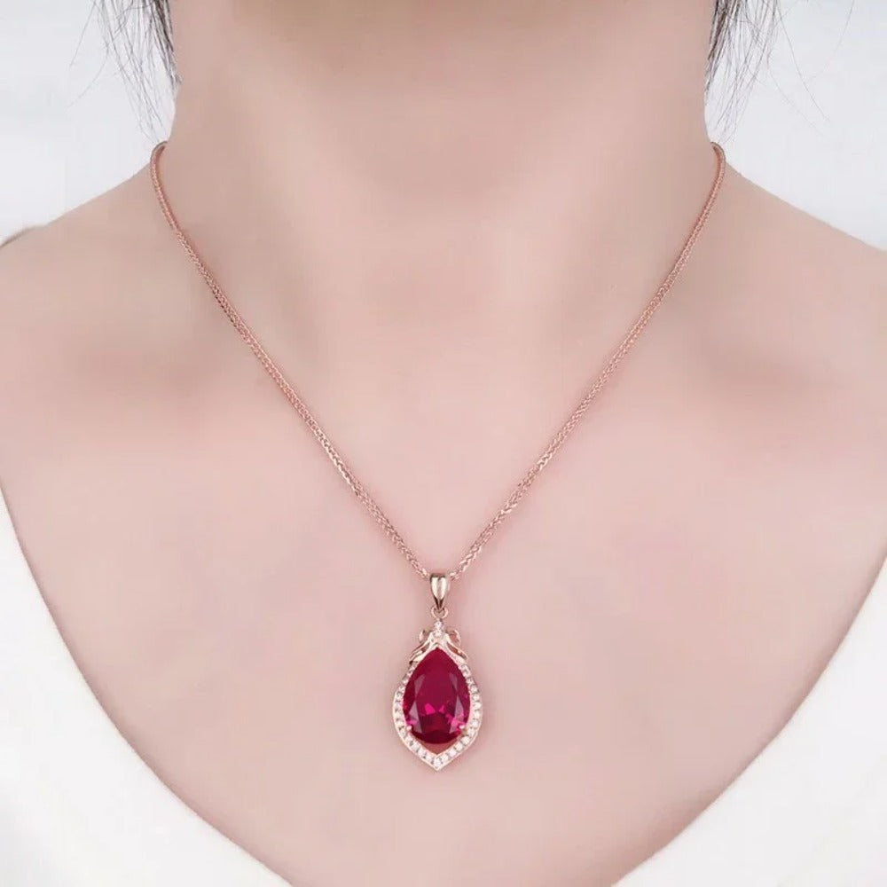 Geometric Teardrop Ruby Necklace | Rose Gold