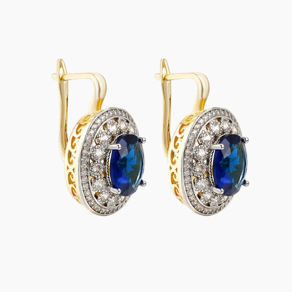 Luxury Inlaid Oval Diamond Earrings | 18K Gold