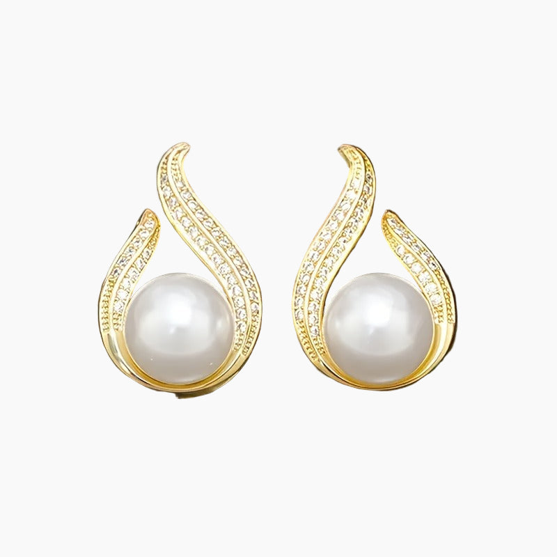 Elegant Sparkling Pearl Earrings | 18K Gold
